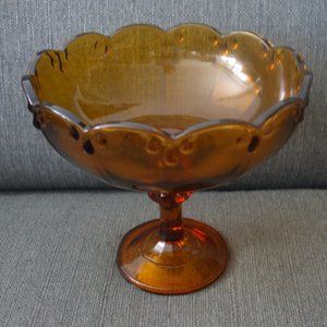 Vintage Amber Pedestal Glass Bowl